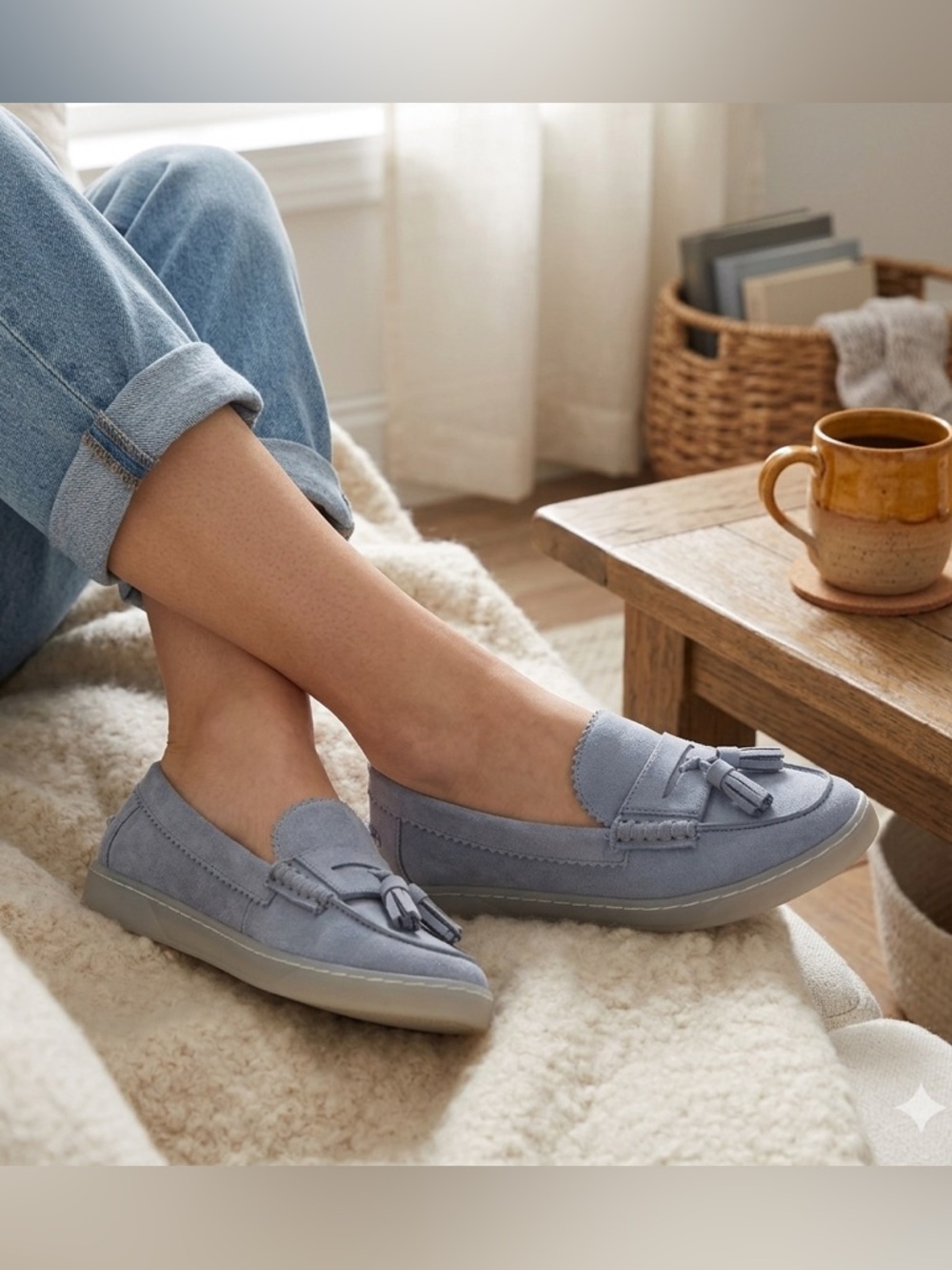 Nordstrom Rack Jazzy Tassel Loafers Light Blue Faux Suede Women's Size 8.5